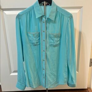 Banana Republic Aqua Long‎ Sleeve Silk Shirt